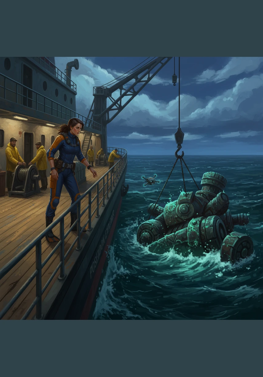 Marina stands on the deck of her research vessel, looking out over the vast, shimmering Pacific Ocean. Her high-tech submersible, the Abyssal Star, is ready for its historic descent into the Mariana Trench.