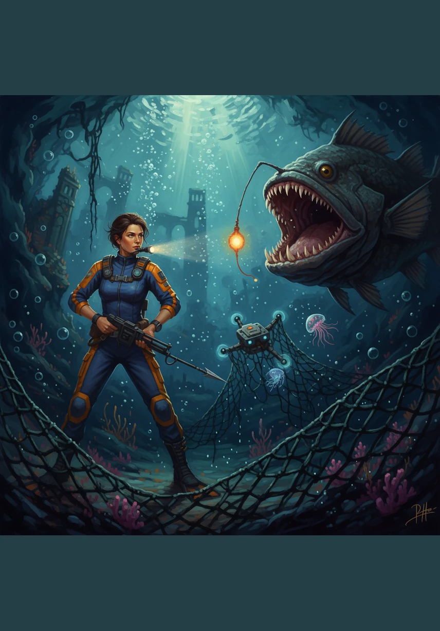 Nearby, a hydrothermal vent releases plumes of dark, mineral-rich water into the freezing sea. Giant tube worms sway in the current, forming a vibrant garden in the heart of the darkness.