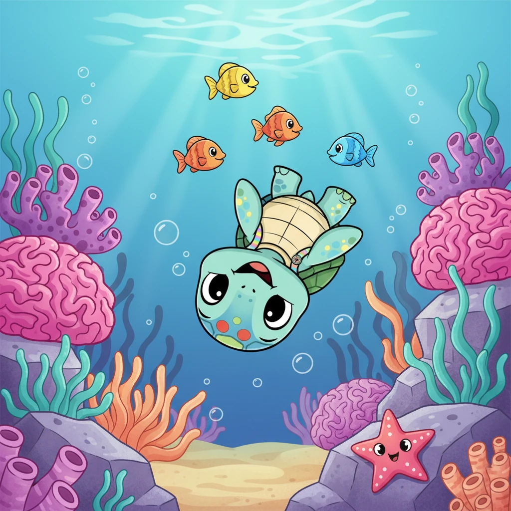 Pip giggled too, doing a happy little somersault as he chased the playful fish through vibrant coral gardens. He marveled at the swaying anemones and the cheerful starfish clinging to rocks, feeling right at home in this bustling underwater world.
