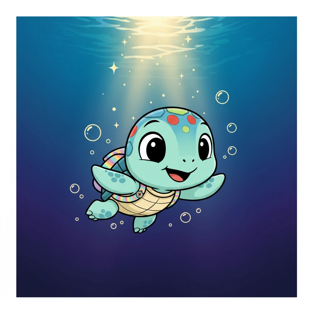 As Pip swam deeper, a soft, golden glow caught his eye in the distance, twinkling like a forgotten star. It pulsed with a gentle mystery, beckoning him further into the deep blue. His curiosity sparked, and he knew he had to investigate.