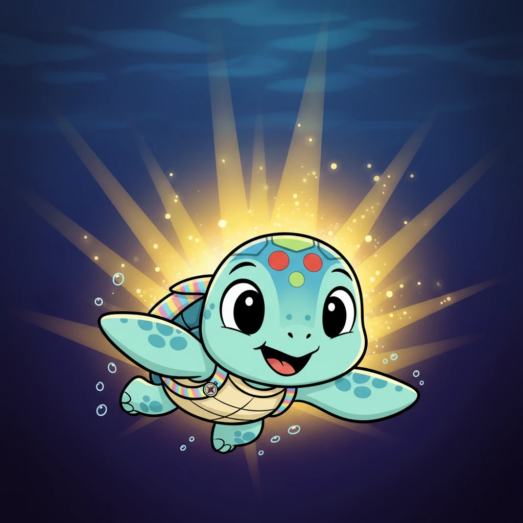 With strong, determined flippers, Pip swam towards the shimmering light, his heart thumping with excitement. The ocean around him grew darker, but the golden glow grew brighter, promising something extraordinary. He was an intrepid explorer on a mission!