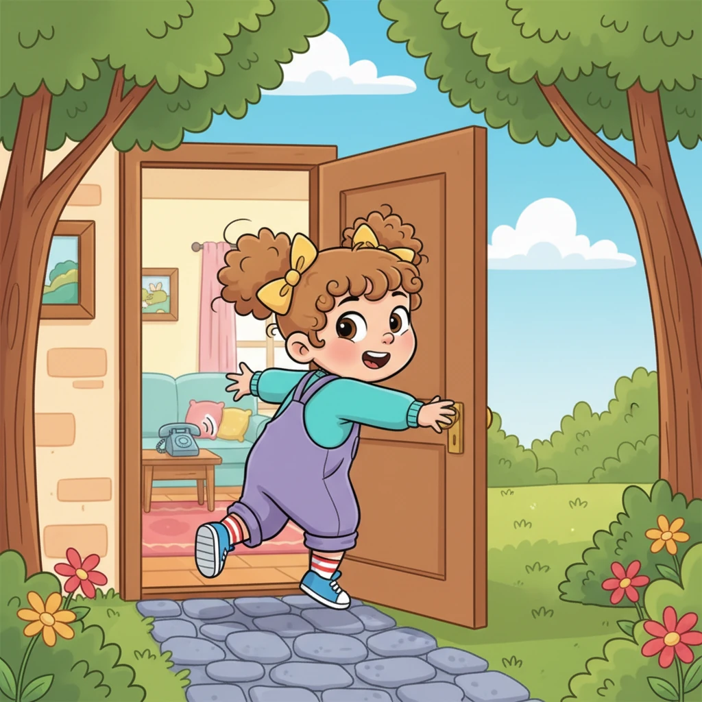 While Mommy was momentarily distracted by a ringing phone, Hoor saw her chance! The front door was ajar, a tempting gateway to new adventures. With a quick glance back, she slipped out, a tiny streak of joy heading straight for the great outdoors.