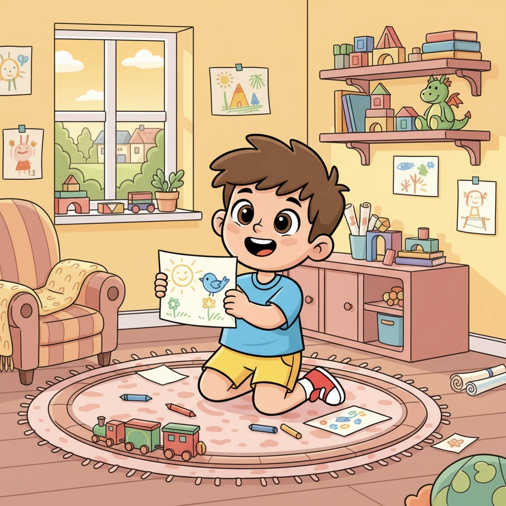 In a cozy little house at the edge of a village lived a curious boy named Timur. He had a bright smile and a head full of questions, always eager to discover new things about the world around him. His home was filled with colorful toys and drawings, reflecting his playful spirit.