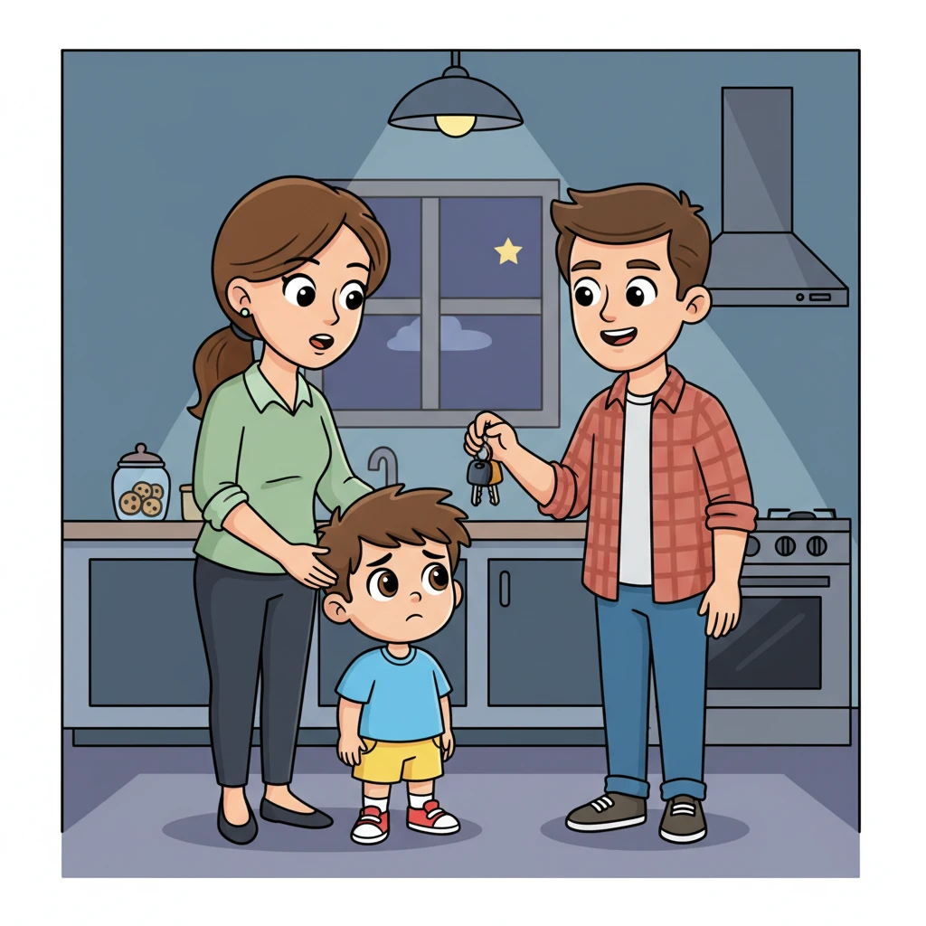 One evening, Timur’s parents prepared to visit friends, reminding him to be extra careful. "Timur, don't touch anything without permission, especially in the kitchen," his mom advised with a gentle warning. He nodded, promising to be a good boy while they were away.