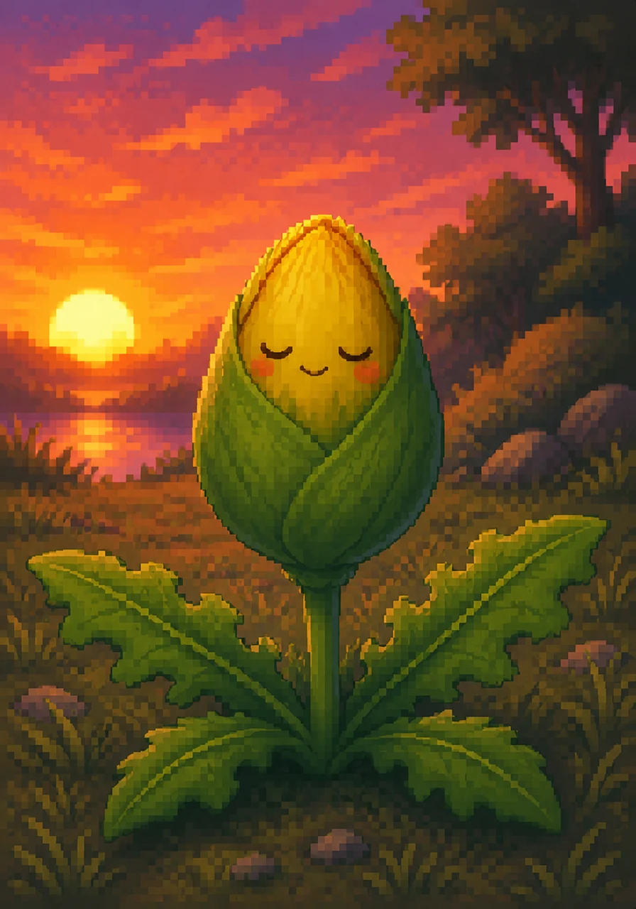 As the sun begins to set, Sunny feels a strange and magical change coming over her. She slowly tucks her yellow petals inside, closing up tight like a little green sleeping bag for a long, quiet rest.