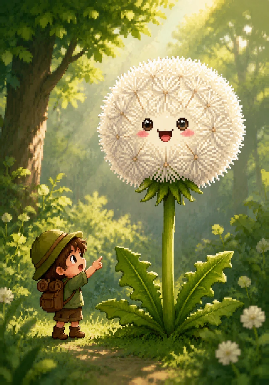 Ta-da! Sunny opens up again, but her yellow crown is gone, replaced by a magnificent, fluffy white ball. She has transformed into a soft, round cloud perched delicately on a tall, slender stem.