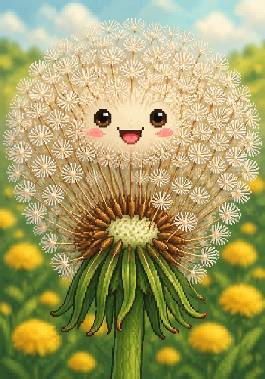 Upon closer look, Sunny’s white fluff is actually a collection of hundreds of tiny, magical parachutes. Each little seed waits patiently for the right moment to catch the wind and begin a grand adventure.