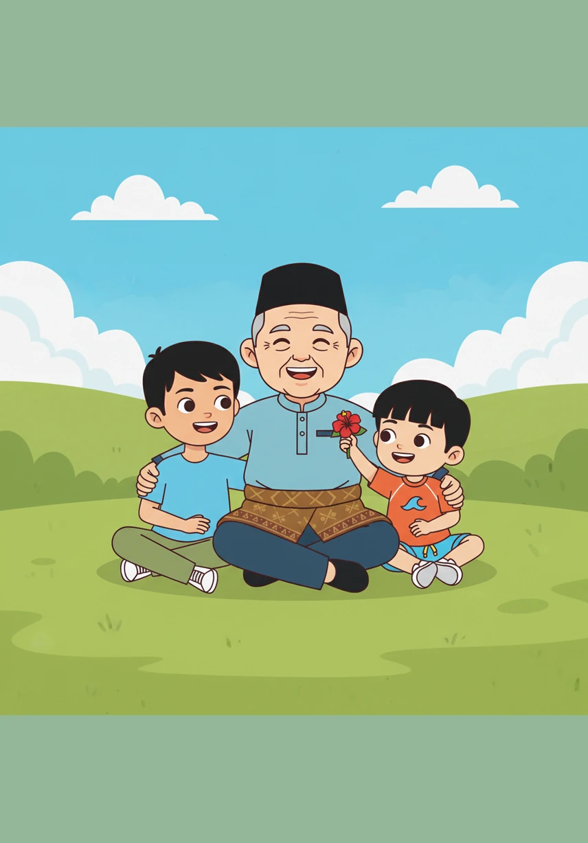 Selepas puas mandi-manda, mereka sekeluarga duduk berkumpul di atas tikar mengkuang untuk makan bersama-sama. Makanan yang dibawa dari rumah terasa sangat sedap apabila dinikmati di tengah-tengah keindahan alam semula jadi.