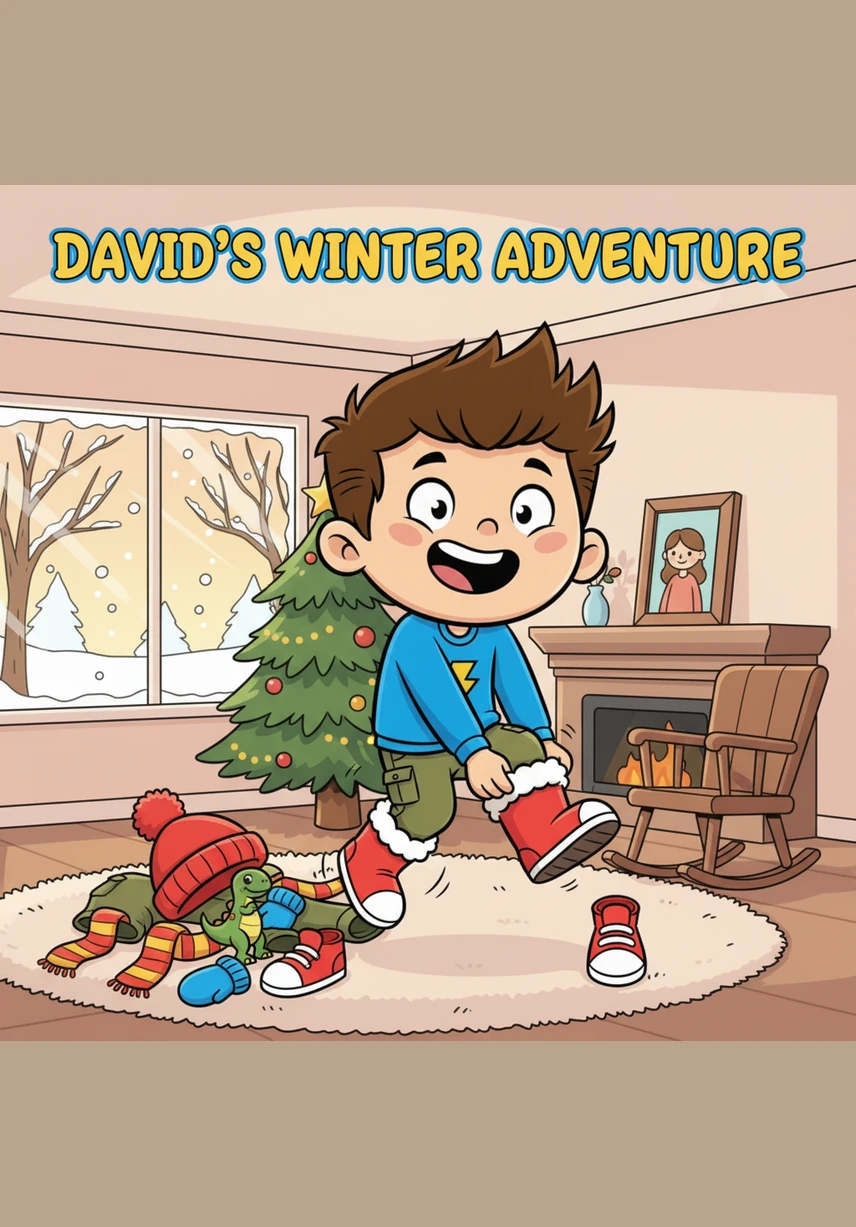 David moved as fast as lightning, pulling on his fuzzy winter hat and snapping his warm gloves into place. He grabbed the pull-rope of his sled and scurried toward the front door, ready for his big adventure.