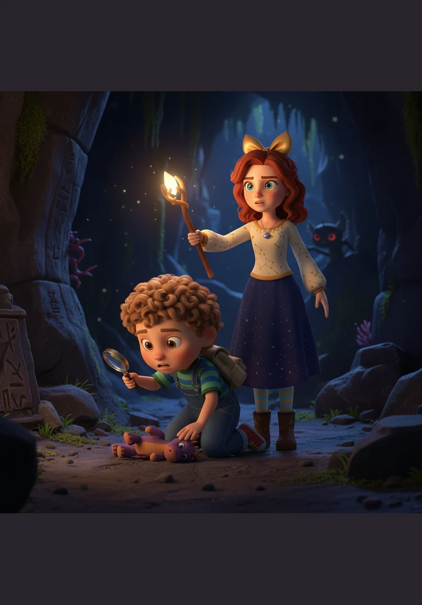 Trying to hide her own growing fear, Elara stands up and begins to walk slowly toward the back of the house to investigate. The storm outside causes distorted shadows of tree branches to dance like ghosts across the old, patterned wallpaper of the narrow hallway.