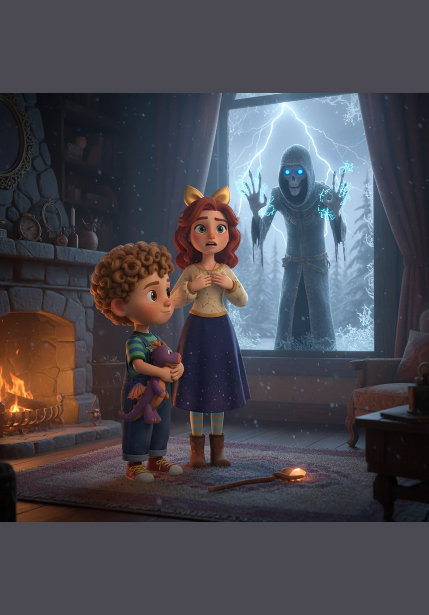 The living room is now chillingly silent, with the blue blanket discarded on the floor and the front door standing wide open to the storm. The cold night air and the scent of damp earth fill the house, and Elara realizes with horror that Leo is gone.