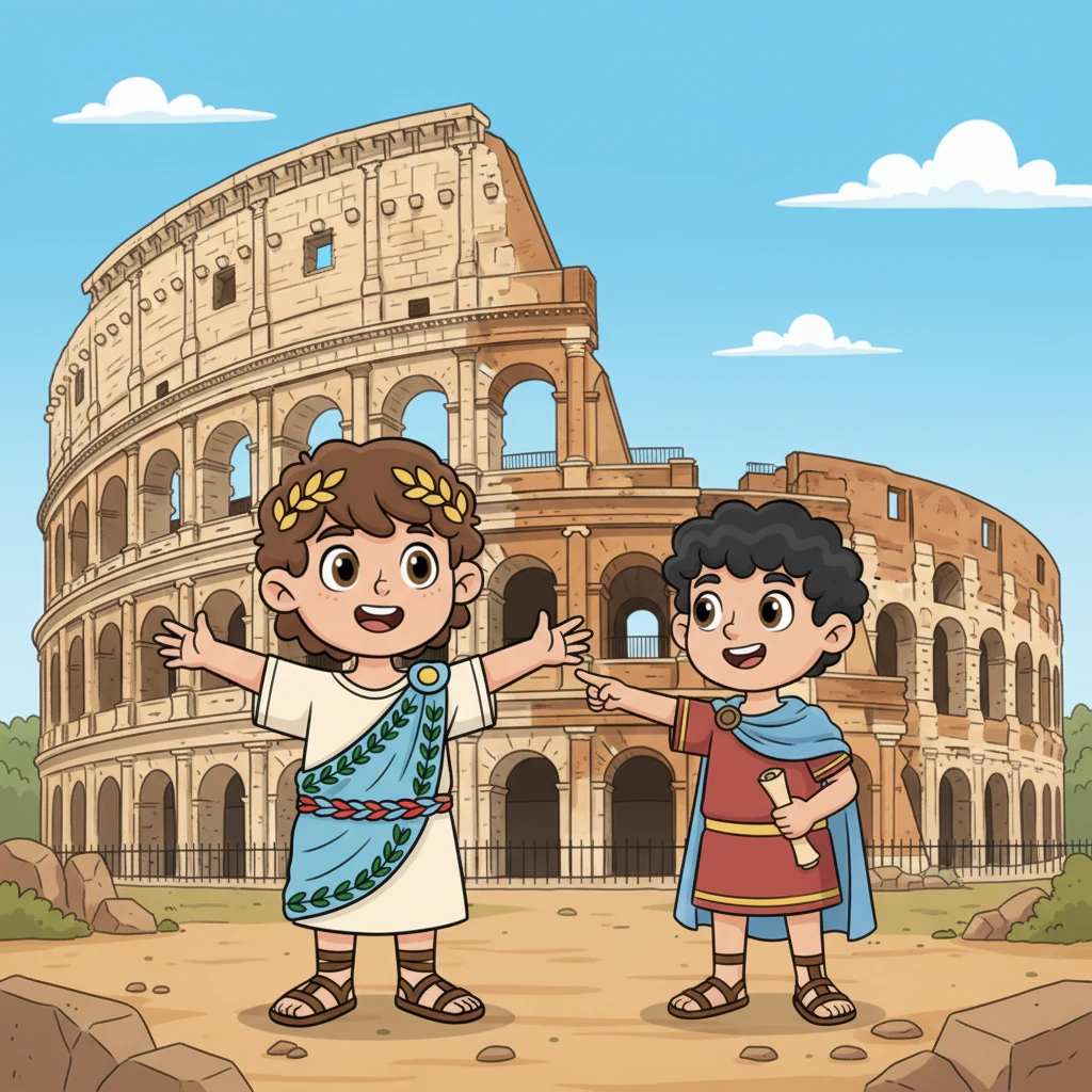 El Coliseo, ¡qué maravilla! ¿Sabías que este anfiteatro podía albergar a más de 50.000 espectadores? Aquí se realizaban espectáculos increíbles, aunque a veces un poco peligrosos. Sus ruinas nos cuentan historias de gladiadores y emperadores.