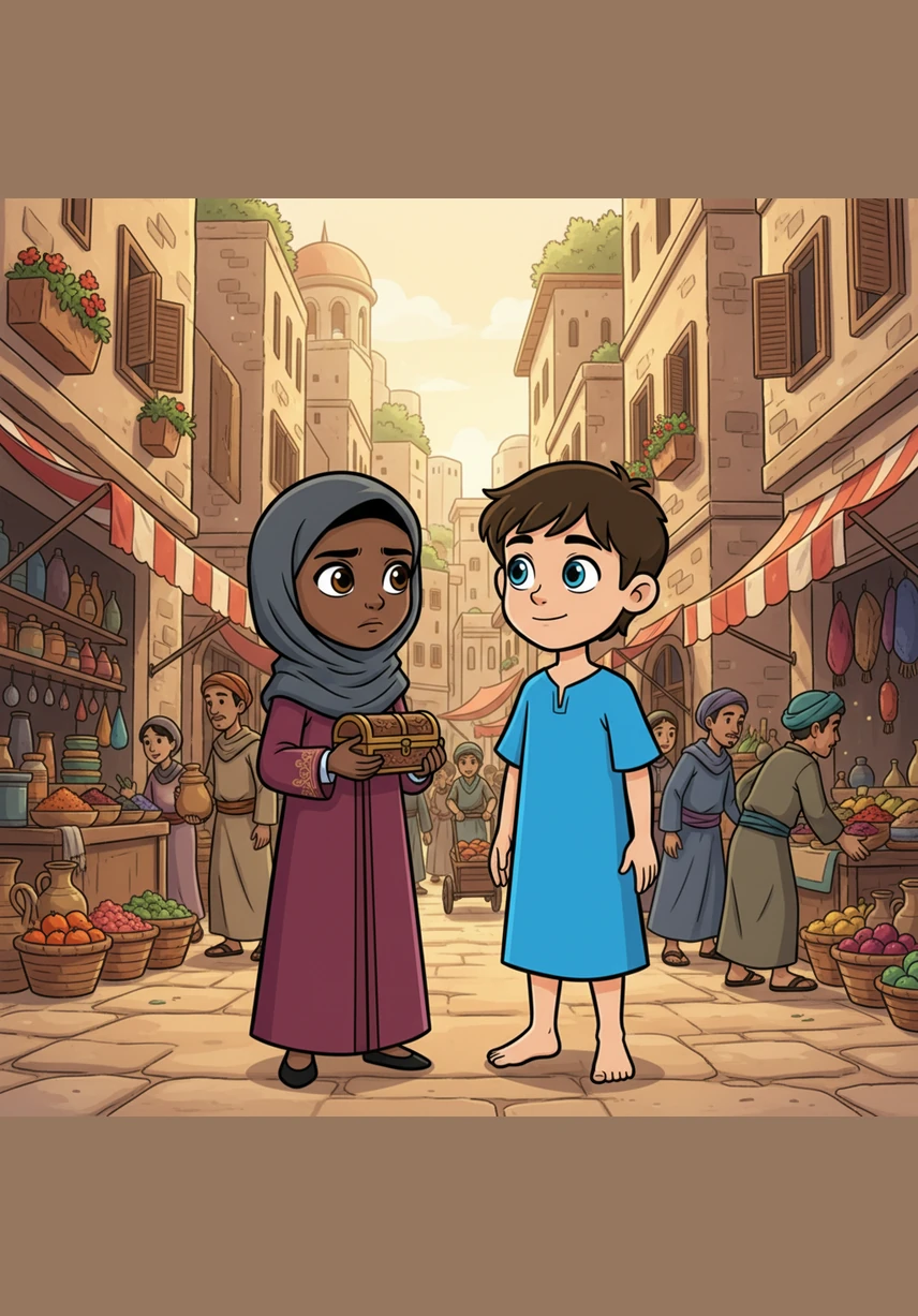 She found herself standing in the middle of a crowded, narrow street paved with smooth, sun-warmed stones. Vibrant silks draped from wooden stalls, and the air was thick with the scent of roasted coffee and exotic spices. People in flowing robes hurried past, their voices a melodic mix of languages she had only ever read about in textbooks.