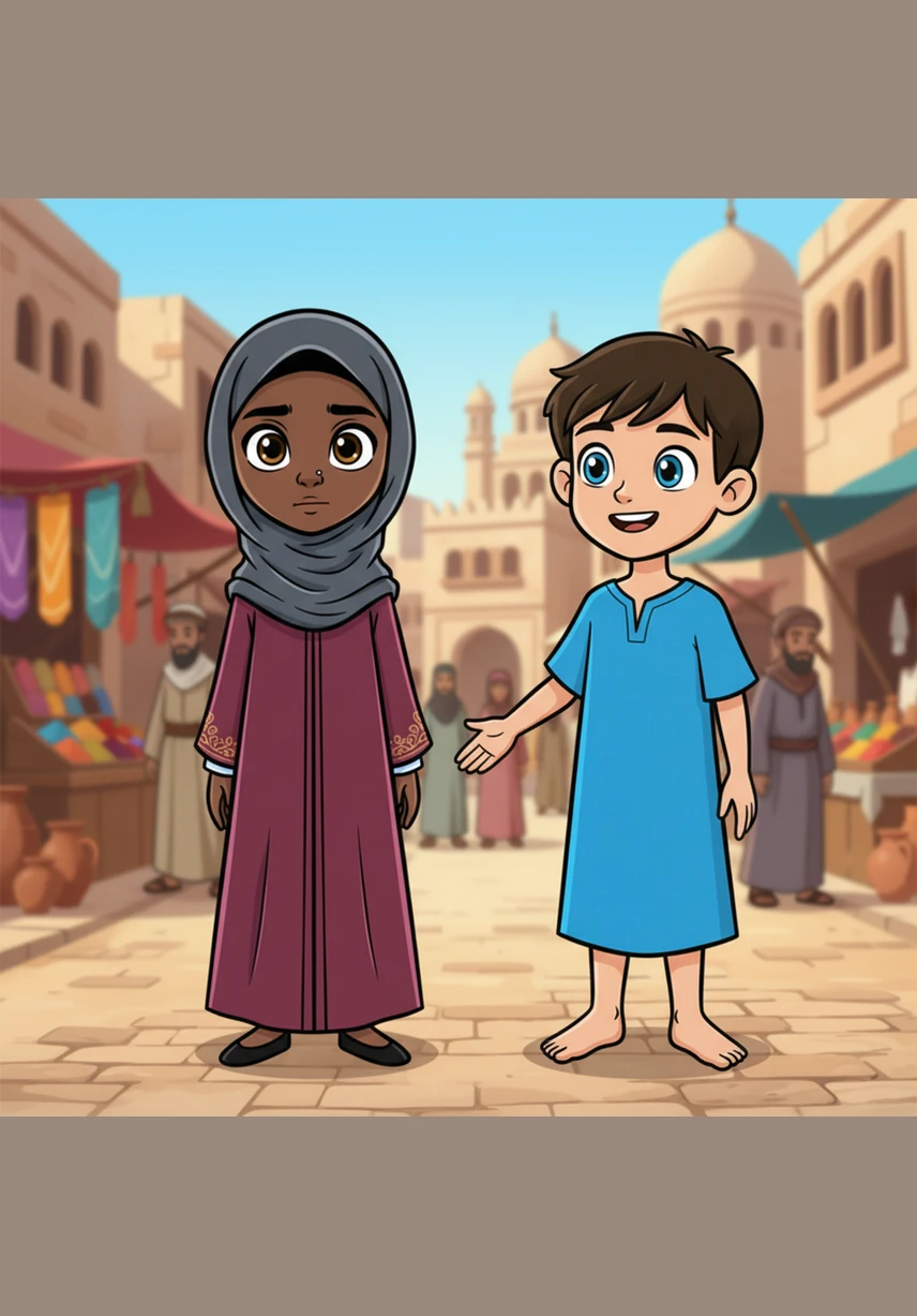 A young boy with bright eyes and a wide, welcoming grin stepped forward from the bustling crowd. He wore a simple linen tunic and a friendly expression that immediately put Amina’s racing heart at ease. He introduced himself as Yusuf and welcomed her to Cairo, the jewel of the Fatimid world.