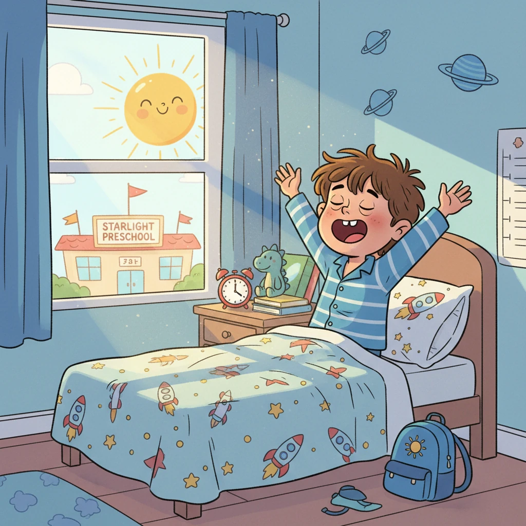 Leo se despertó con un gran bostezo, pero esta vez, su corazón sentía una mezcla de mariposas y un poco de nostalgia. Hoy era su "último primer día" en el Preescolar Estrellitas, y aunque estaba emocionado por lo que venía, también quería saborear cada momento. El sol brillante asomaba por su ventana, invitándolo a empezar el día.