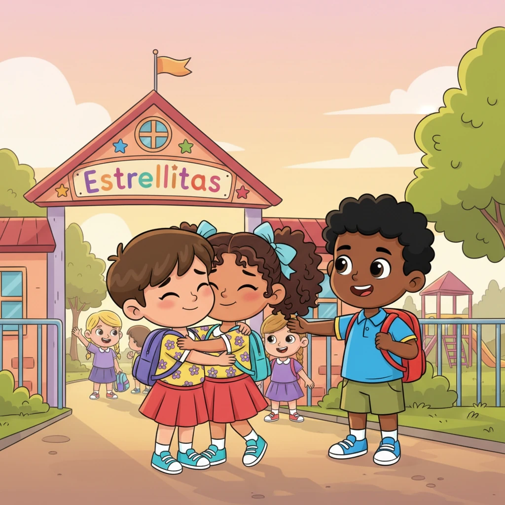 Al final del día, llegó el momento de despedirse. Leo y sus amigos compartieron abrazos fuertes, prometiendo verse pronto y recordar siempre sus aventuras en Estrellitas. Fue un adiós agridulce, lleno de cariño y promesas de futuras risas.