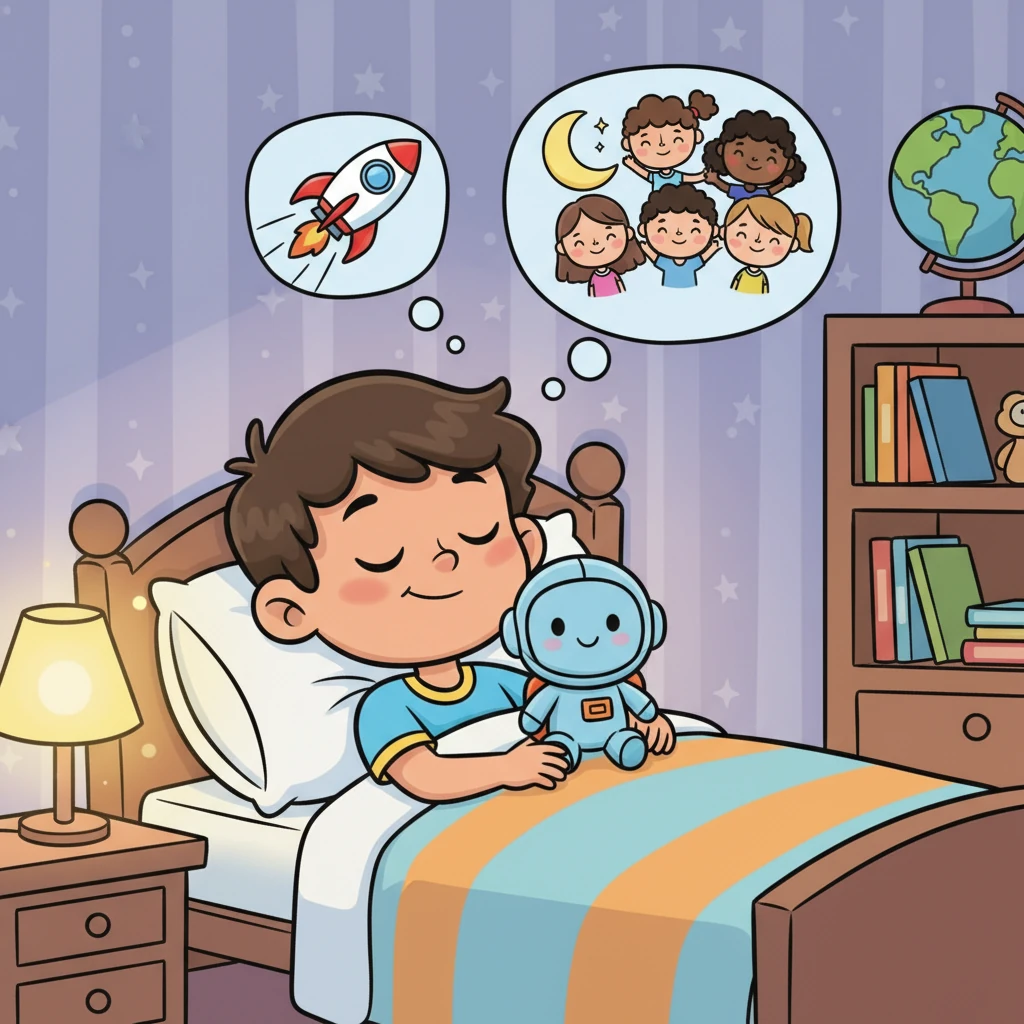 Acostado en su cama, con su peluche favorito a un lado, Leo sonrió suavemente. Sabía que cada "primer día" era una nueva aventura, y aunque este había sido su último en Estrellitas, estaba listo para el primer día de algo aún más grande. Se durmió soñando con cohetes y nuevos amigos, listo para el mañana.