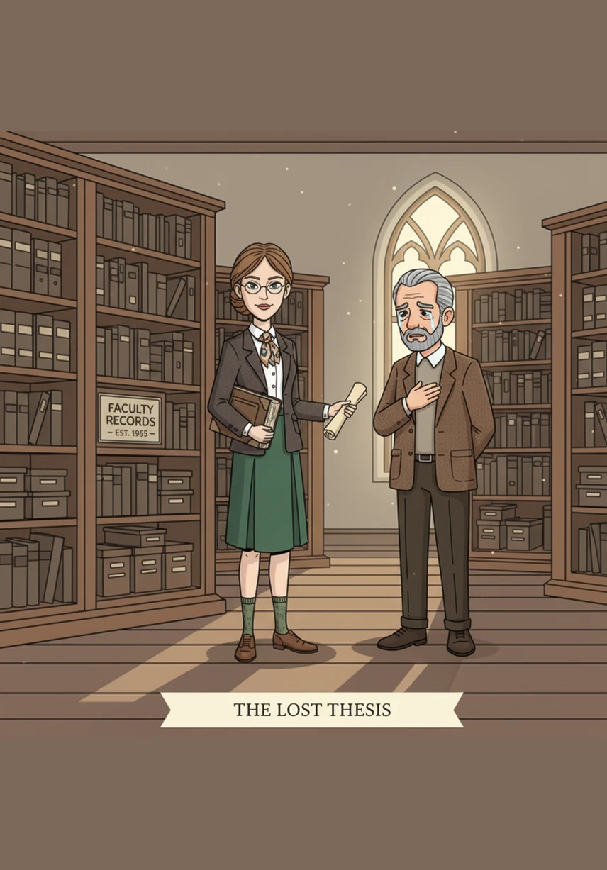 Sau một hồi tìm kiếm cẩn thận, cô Mai reo lên khe khẽ khi tìm thấy tấm ảnh tốt nghiệp đen trắng và bài luận văn đạt giải của ông nội Linh. Linh xúc động nhìn ngắm nét chữ ngay ngắn và gương mặt trẻ thơ của người thân, cảm nhận được sự kết nối kỳ diệu giữa các thế hệ.