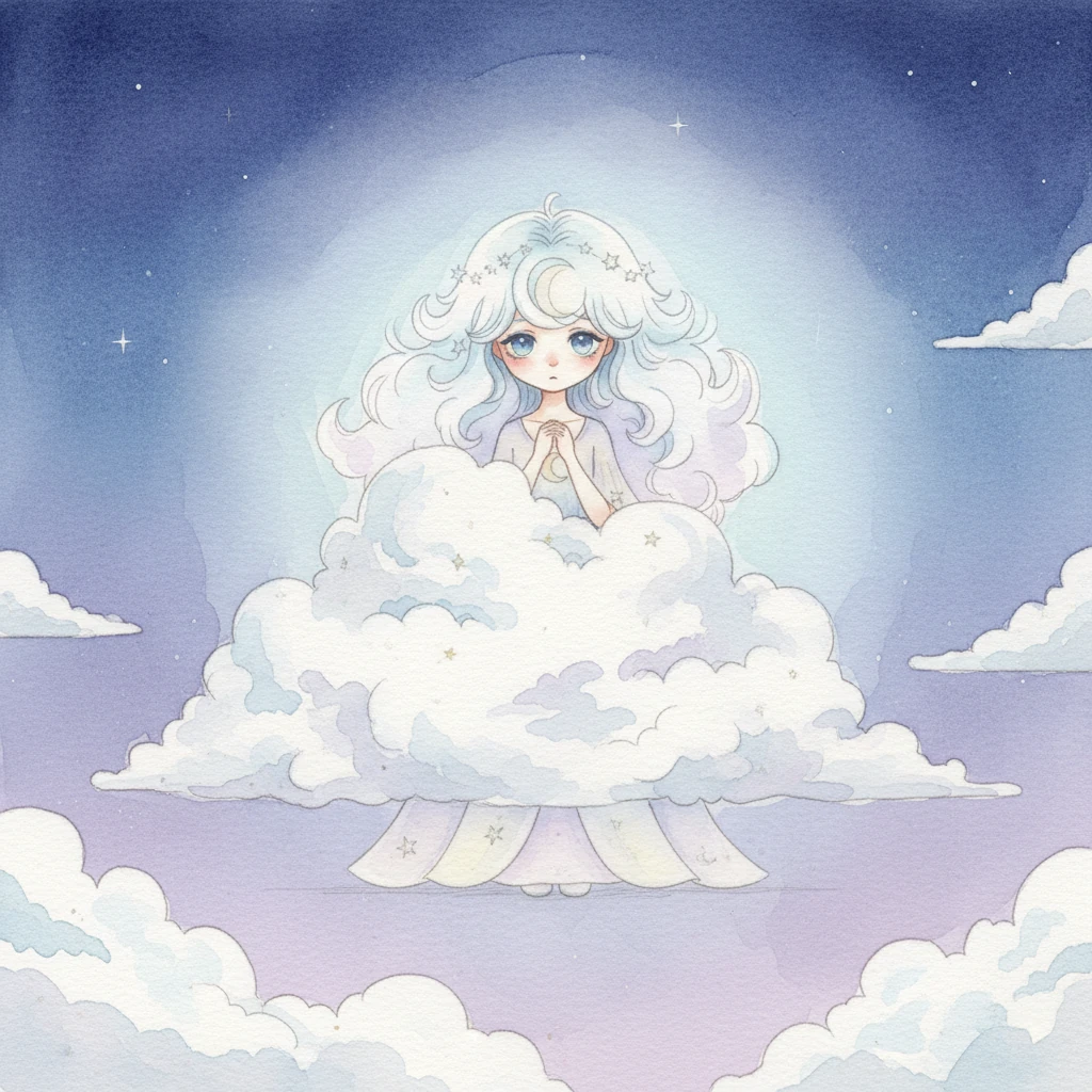 The night arrived, draped in deep indigo and soft violet, but a gentle glow was missing. Luna, the shy moon, had tucked herself away behind the thickest, fluffiest cloud, feeling a blush spread across her silvery surface. The sky felt a little emptier without her soft, pearlescent light.