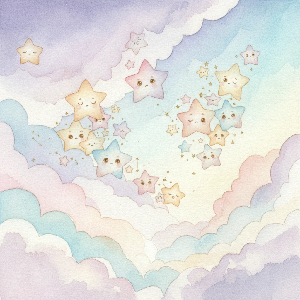Soon, other stars began to awaken, their sleepy blinks turning into concerned twinkles. A soft murmur rippled through the celestial tapestry as they realized Luna's familiar, comforting presence was nowhere to be seen. Their collective light cast a delicate, shifting pattern on the cloud edges.