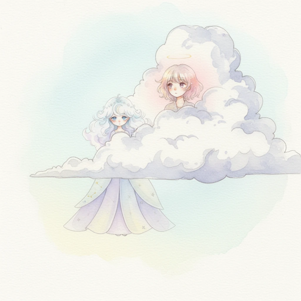 After much gentle searching, Twinkle spotted a faint, blushing luminescence peeking from behind a particularly voluminous, silver-edged cloud. It was Luna, her soft light barely visible, like a whispered secret. She seemed to shrink further into the cloud's embrace.
