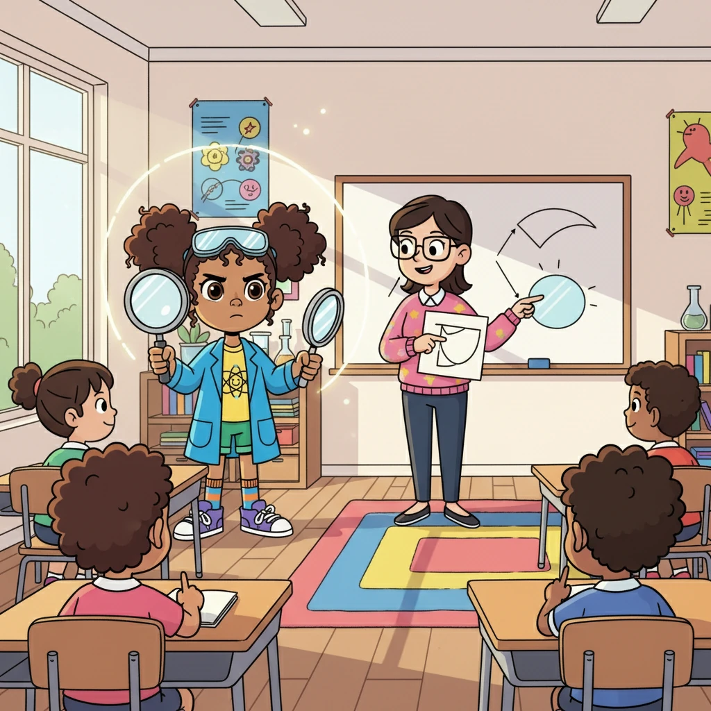 The teacher, Mrs. Sharma, explained the structure and construction of concave and convex mirrors. Priya listened intently, her brow furrowed in concentration as she imagined the curved surfaces reflecting light. The classroom was filled with the soft glow of sunlight, highlighting the colorful uniforms.