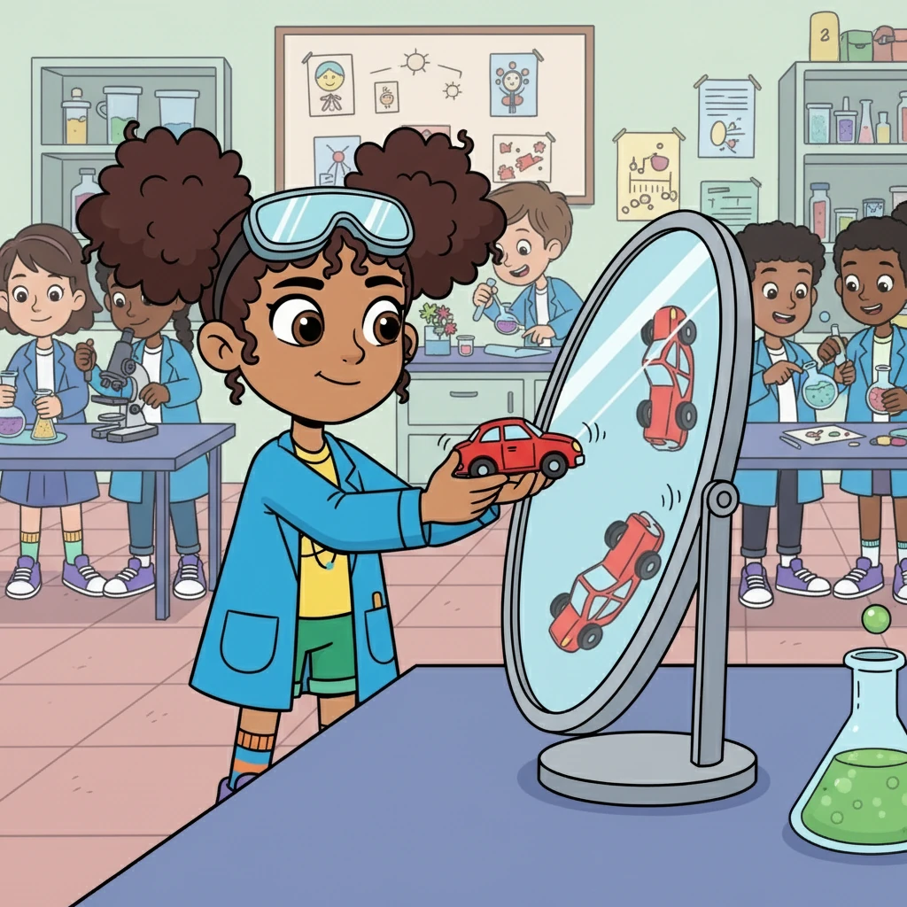 Experimenting with a concave mirror, Priya carefully moved a small toy car closer and further away. She observed how the size and position of the car's reflection changed. The lab was a hive of activity, with students discussing their observations and discoveries.