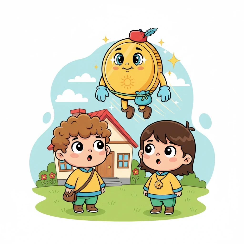 Бір күні олардың үйіне жарқыраған алтын тиын ұшып келді. Ол күлімдеп: «Сәлем, балалар! Менің атым – Тиынбек! Мен сендерге ақша мен арманның сырын үйретемін», – деді. Айару мен Ернар таңғалып, Тиынбекке қарады, оның көздерінен мейірімділік пен даналық нұры шашырап тұрды.