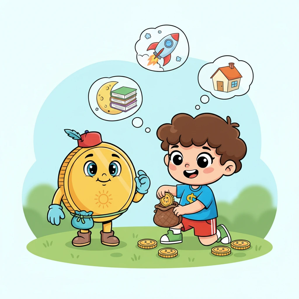 Айарудың қуанышын көрген Ернар да ақша жинауға бел буды. Ол өзіне кішкентай қоржын тауып, әрбір тиынын соған сала бастады. Тиынбек оған күлімдеп қарап, «Жарайсың, Ернар! Енді сенің де арманың орындалады!» деді. Ернар болашақтағы өз арманын елестетті.