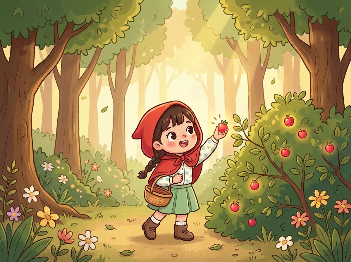 趁着狼吃点心的时候，小红帽悄悄地绕过它，继续向前走。她知道，不能掉以轻心，森林里还有其他的危险。