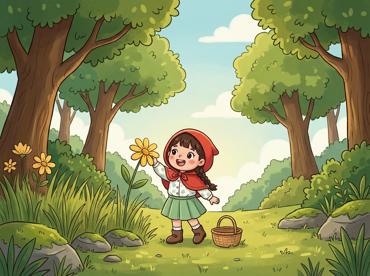 小红帽发现旁边有一棵高大的树，她迅速爬了上去。熊不会爬树，只能在树下焦急地转来转去。