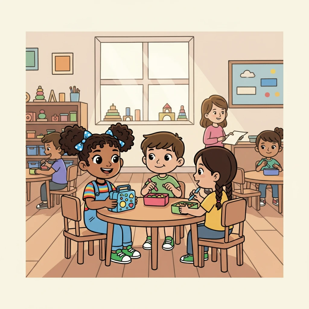 Selena loved attending her Montessori school. She was a bright and curious girl, always eager to explore new things. One of her favorite times was lunchtime, where she could socialize with her friends and enjoy her meal.