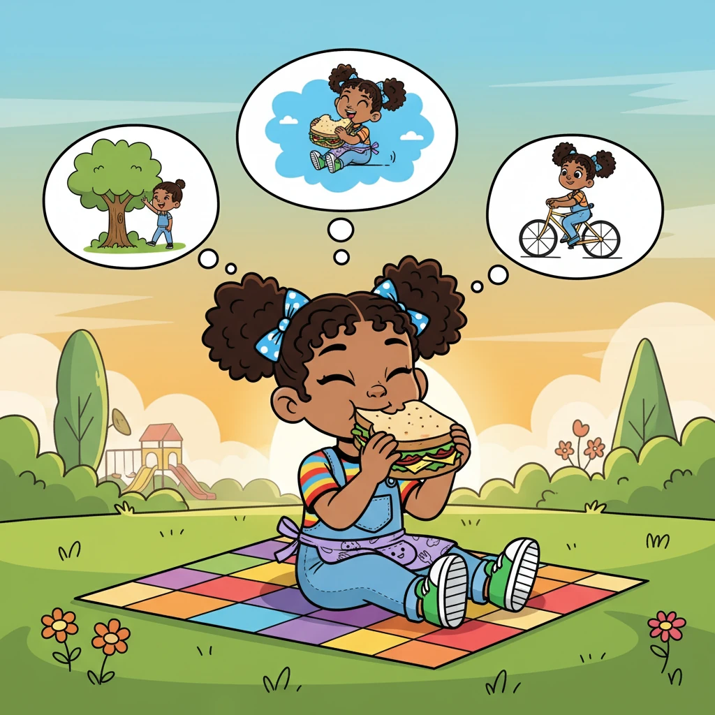 Finally, Selena ate her sandwich. She imagined the sandwich fueling her adventures for the rest of the day. She felt full and content.