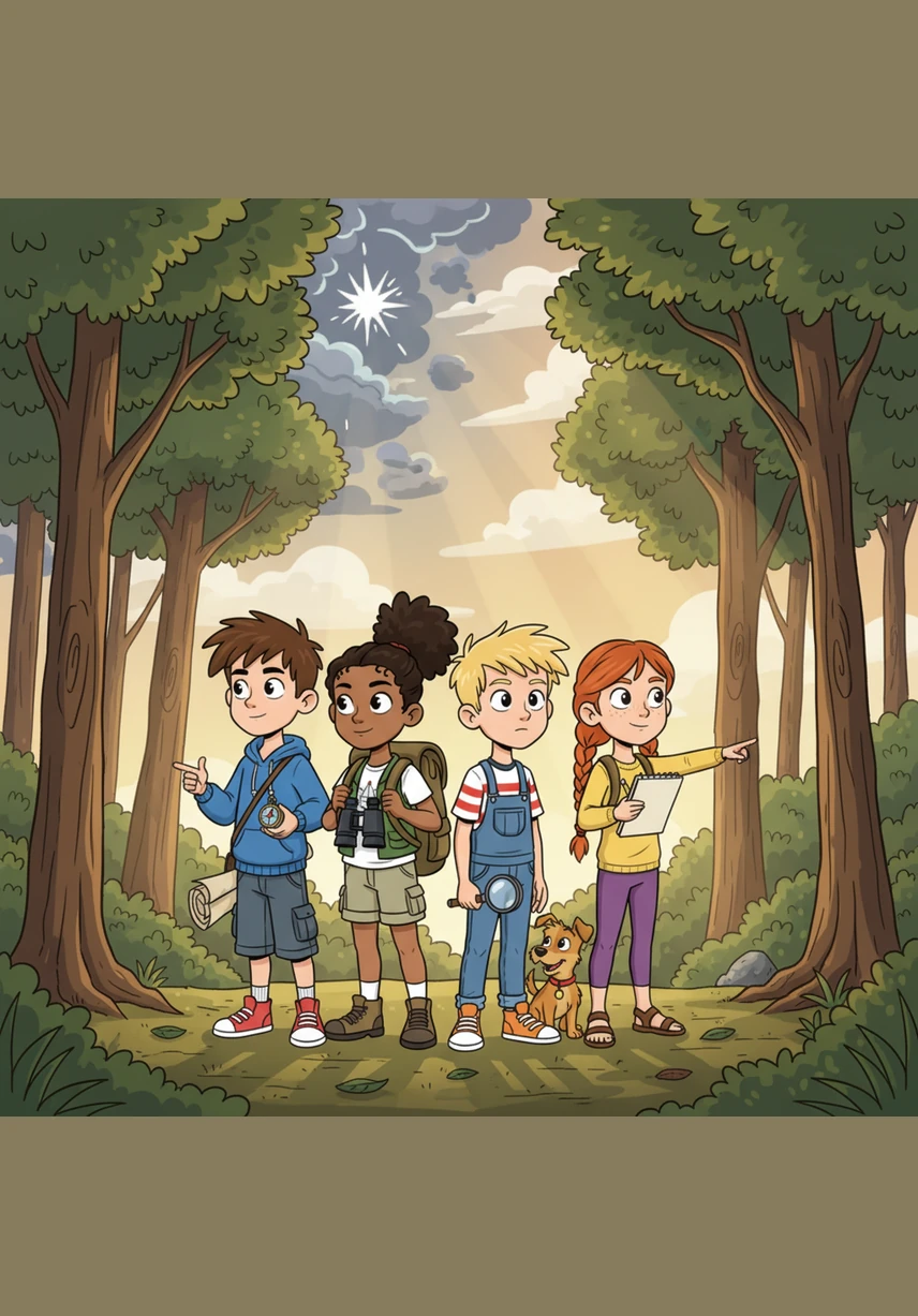 With a violent crack of thunder and a blinding flash of white light, the rift collapses into a tiny point and vanishes forever. As the first rays of dawn touch the forest floor, the kids stand together in the quiet woods, knowing the world is safe once more.