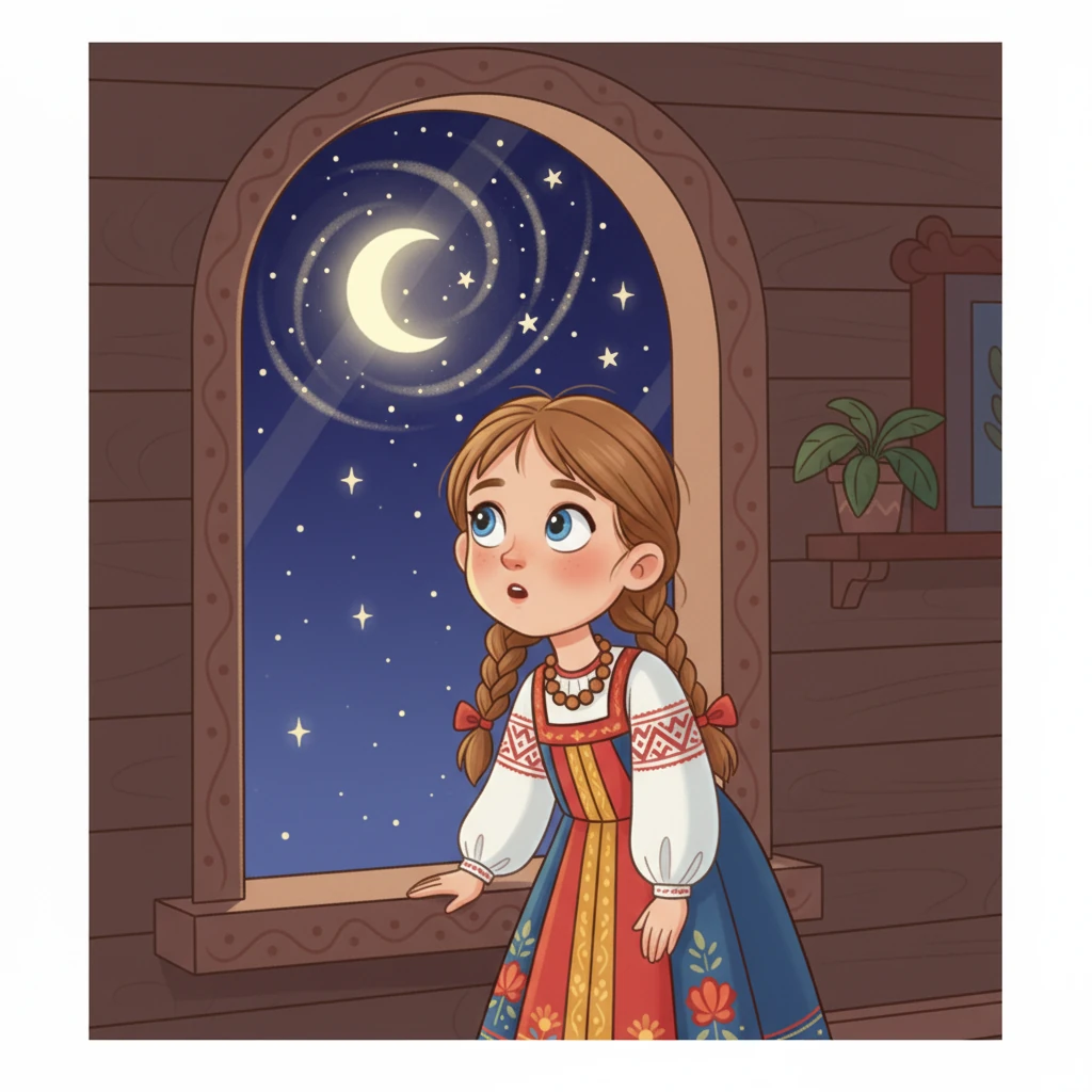 Прошло несколько дней. Василиса с нетерпением заглядывала в горшок, но ничего не происходило. Однажды ночью она не могла уснуть и выглянула в окно.