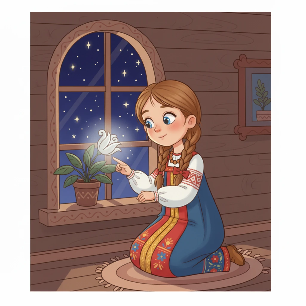 Под ярким светом луны, в горшке появился крошечный росток! На нем медленно, словно в сказке, начал раскрываться бутон, наполняя комнату нежным, серебристым свечением.