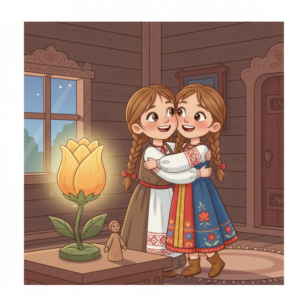 Утром цветок снова закрылся, но Василиса знала, что каждую ночь он будет дарить им свою волшебную красоту. Она крепко обняла маму, счастливая, что их совместная мечта сбылась.