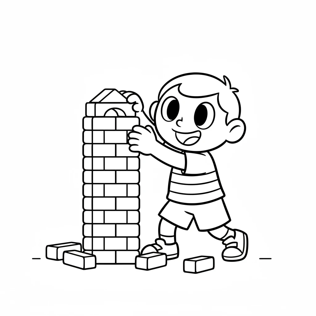 Next came the cool blue shapes. Pip hummed a happy tune while gathering every single blue block. Soon, there was a perfect blue tower standing tall.