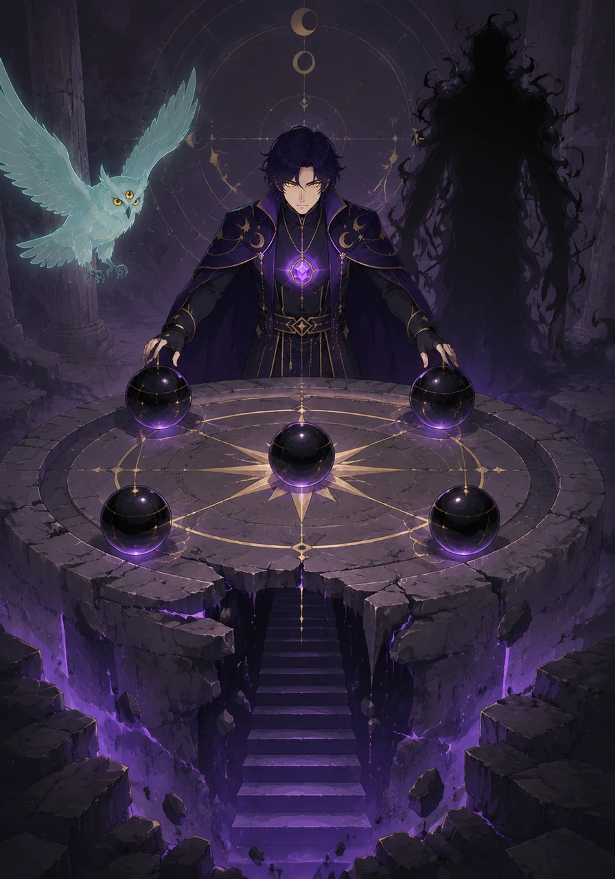 Veritas reaches a stone altar where heavy obsidian spheres represent the wandering planets. By moving them into a perfect celestial alignment, the ground begins to tremble and a hidden staircase reveals itself.