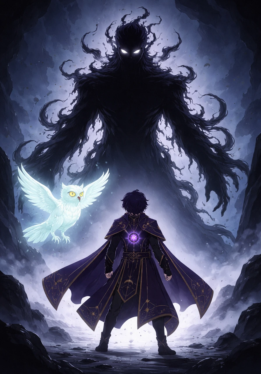 A towering shadow figure emerges from the gloom, representing the doubts and fears that Veritas has carried for years. To pass, the seeker must face these inner demons without turning away or losing heart.