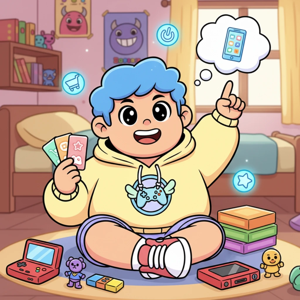 Bima, seorang anak laki-laki dengan mata berbinar dan senyum lebar, duduk di antara tumpukan mainan dan konsol game favoritnya. Ia sering melihat teman-temannya kesulitan mencari voucher game, dan sebuah ide cemerlang tiba-tiba melintas di benaknya yang ceria.