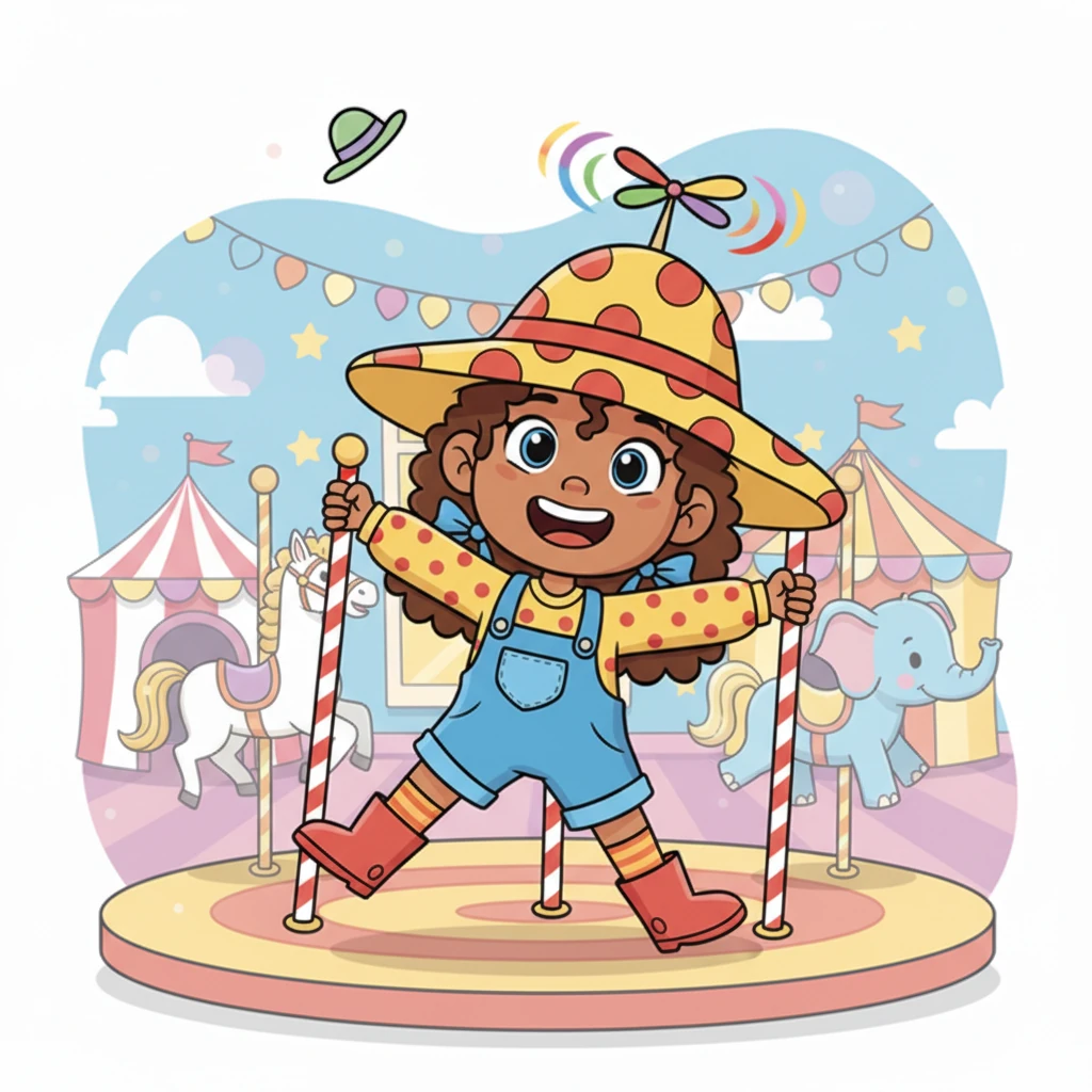 Next, she swapped it for a playful, polka-dotted hat with a spinning propeller. Holly giggled, pretending to ride a carousel at a bustling fair right in her living room.