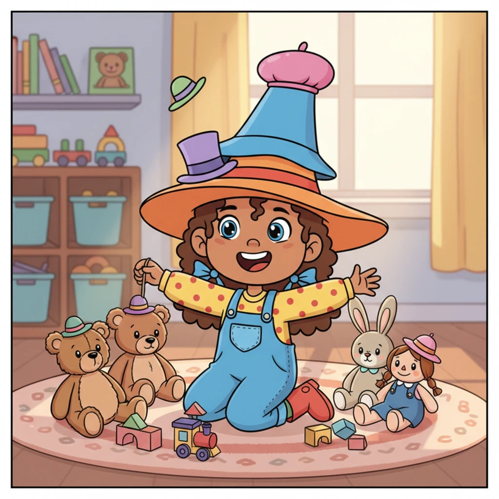 Holly's hats seemed to go everywhere with her, even on her toys! Her dolls and stuffed animals wore tiny versions of her favorite hats, ready for their own adventures.