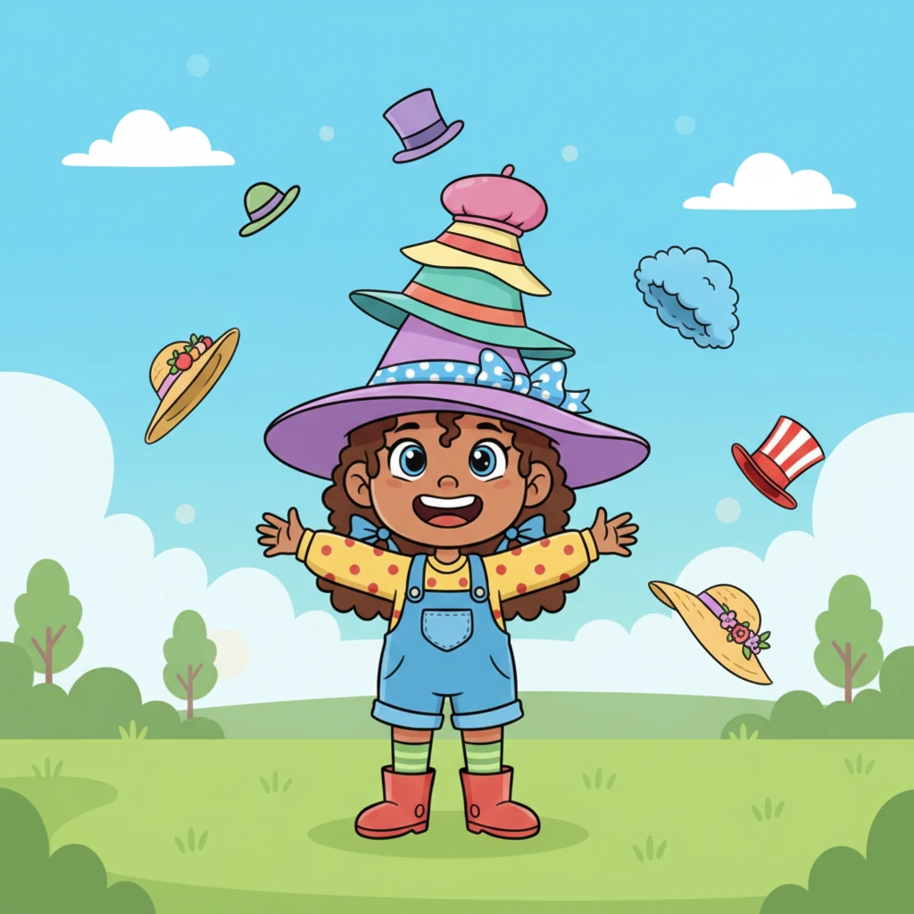 One day, feeling extra adventurous, Holly decided to wear as many hats as she possibly could. She carefully stacked them, one on top of the other, creating a wobbly, magnificent tower.
