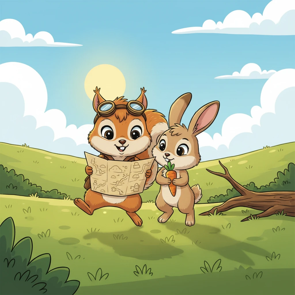 Setelah menyeberang, mereka melanjutkan perjalanan melalui padang rumput luas. Di sana, mereka bertemu dengan Kelinci Kiko yang sedang mengunyah wortel. Kiko tertarik dengan peta Kiki dan memutuskan untuk bergabung.