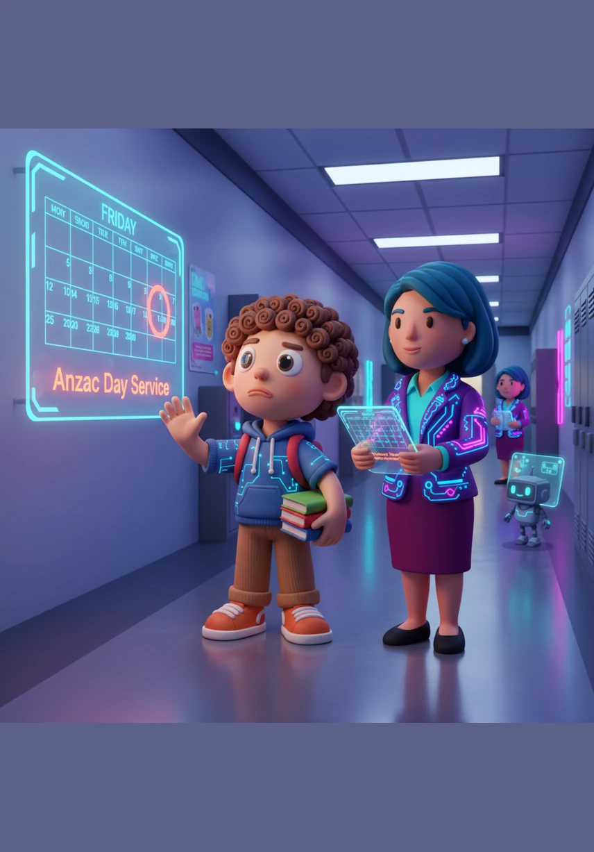 Leo looks at the big school calendar and sees a bright red circle around Friday. The words Anzac Day Service are written in bold letters, and he wonders what this special day will be like.