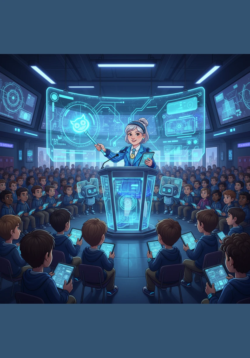 The school principal stands at the podium and speaks about the importance of peace and gratitude. Leo listens closely, feeling a sense of pride for the community coming together.