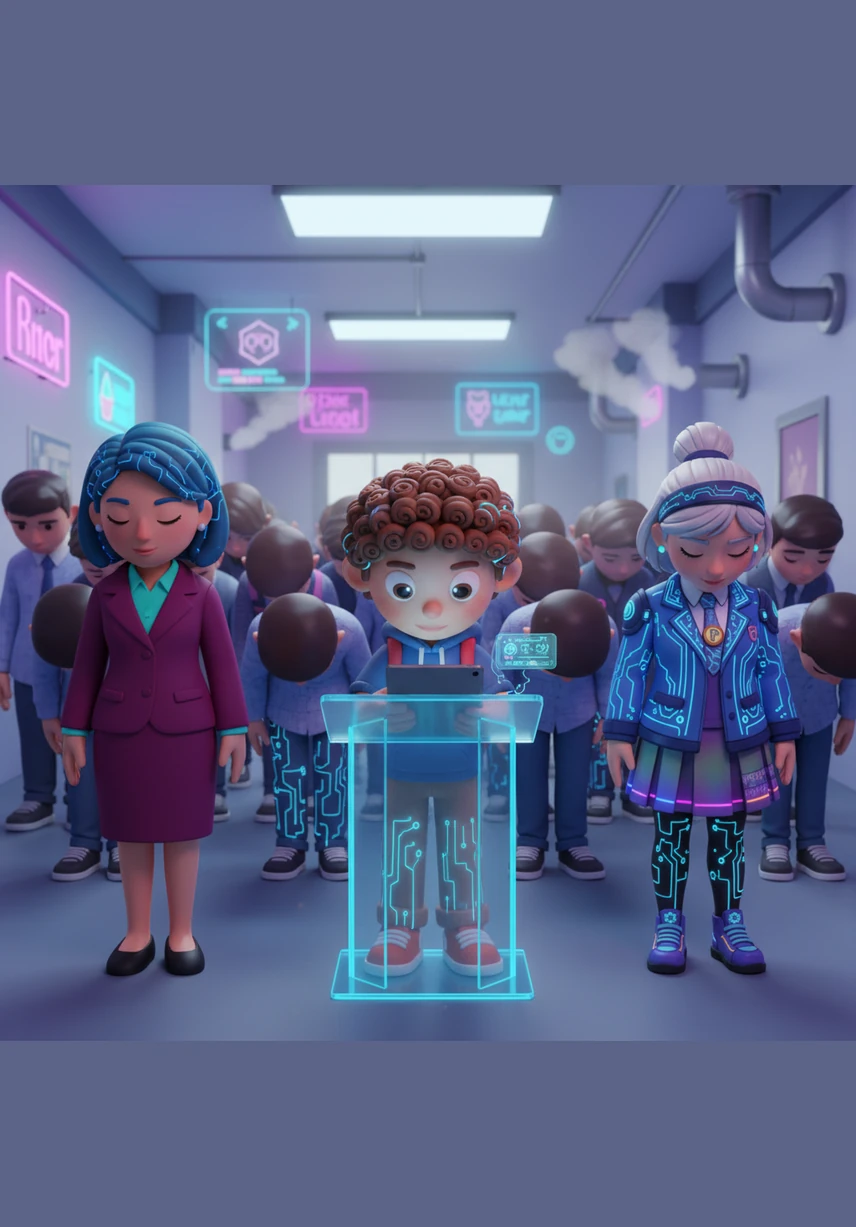 Everyone bows their heads as a student leader reads a special prayer for those who served and for peace in the world. The room is filled with a soft, thoughtful energy as they share these kind words.