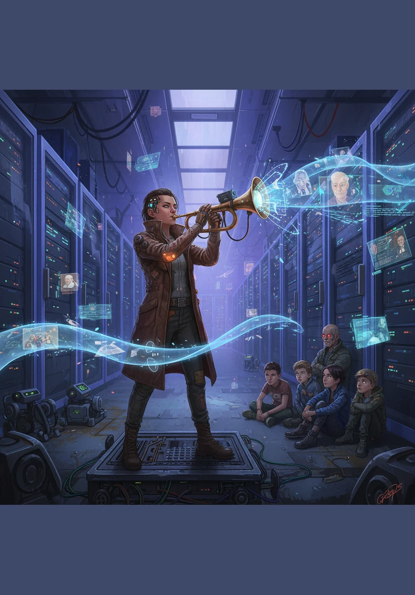 A bugle player stands at the front and begins to play a slow, haunting tune called The Last Post. The music echoes through the hall, making Leo feel very still and focused.