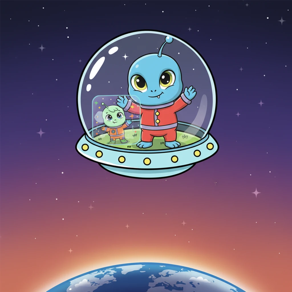 With a final, cheerful wave from the cockpit, Pippin's bubble-shaped spaceship floated silently into the twilight sky. Earth, a beautiful blue marble, twinkled below as Pippin thought of its new friends and the incredible adventures it had found. The journey home was filled with happy dreams.